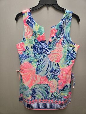 Lilly Pulitzer Women's 10 Donna Romper Gabby Neck Multi Beach Please Engineered